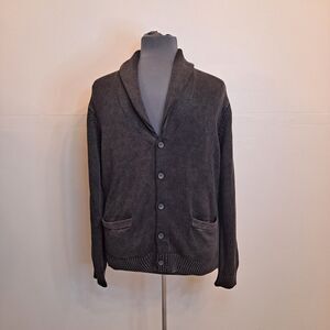 Goodthreads Mens Cardigan Sweater Size XL Washed Black 100% Cotton Shawl Collar